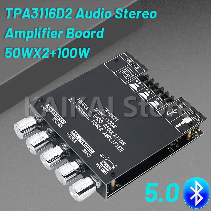 ZK-TB21 TPA3116D2 Bluetooth 5.0 Subwoofer Amplifier Board 50WX2+100W 2.1 Channel Power Audio Stereo Amplifier Board Bass AMP