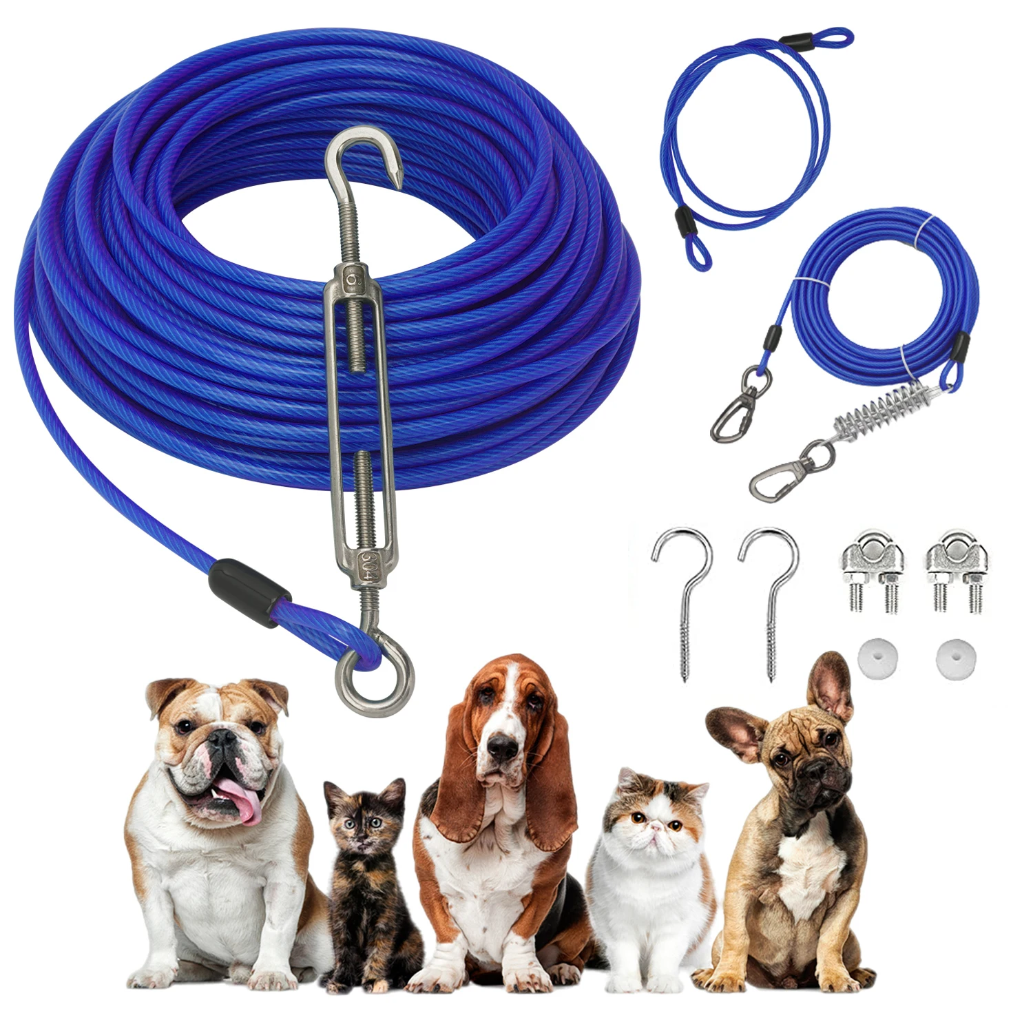 

Heavy Duty Anti-Bite Dogs Tie Out Cable Glue Coating Leash Medium Big Dog Outdoor Walking Lead Belt Dog Double Leash Pet Product