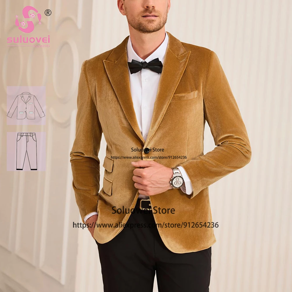 Модные бархатные облегающие костюмы для мужчин из 2 предметов комплект
