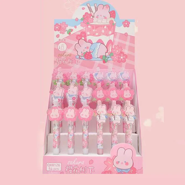 

54 pcs/lot Kawaii Cherry Cat Press Gel Pen Cute 0.5mm Black Ink Pens Gift Stationery Office School Supplies wholesale