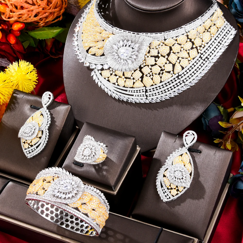 

Missvikki Original Luxury Dubai 4PCS Necklace Bracelet Earrings Ring Jewelry Sets Cubic Zirconia For Woman Wedding Engagement