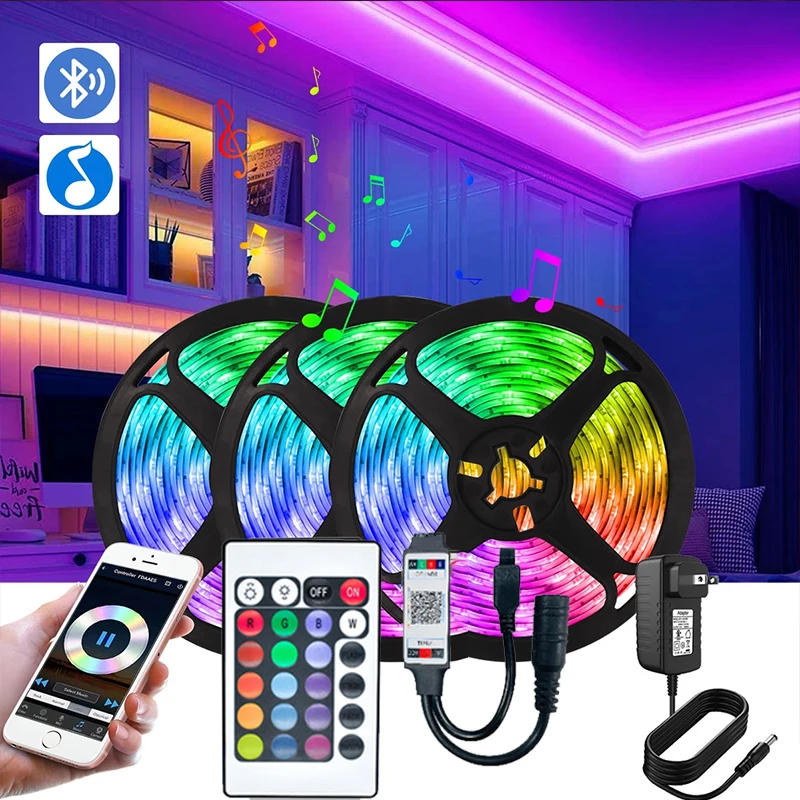

Светодиодная лента 2835, 12 В постоянного тока, Bluetooth-совместима с дистанционным управлением, светодиодная лента для комнат, лампа окружающей с...