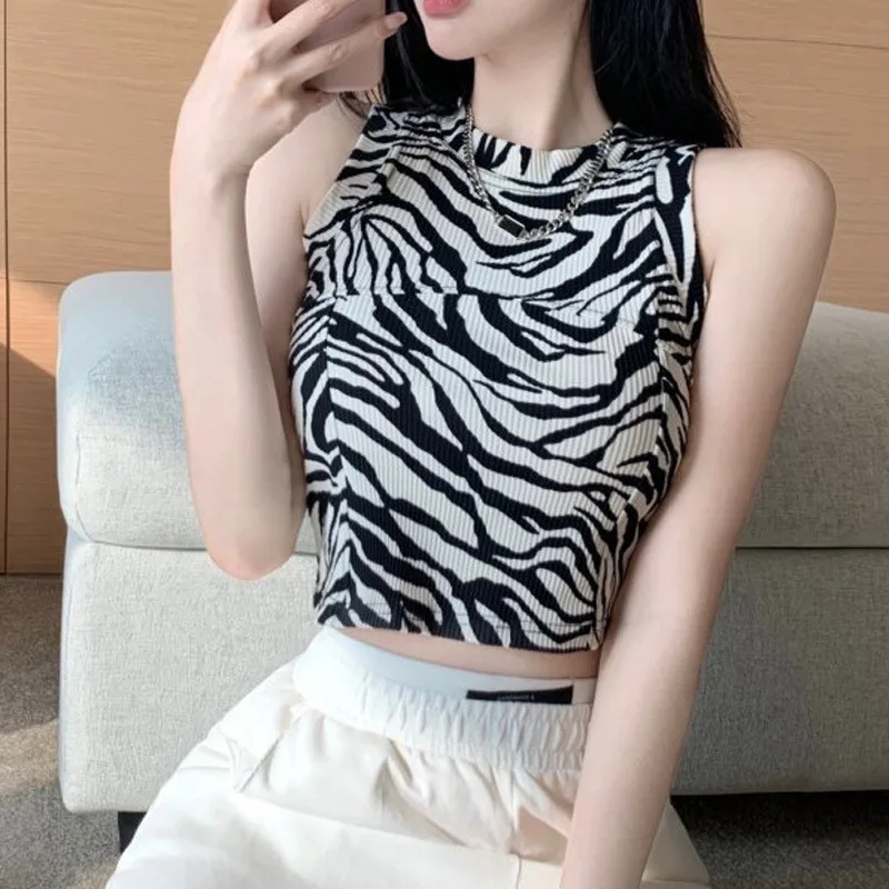 

T Shirt Korean Girls Summer Y2K Clothes Clubwear Tank Cropped Streetwear Vintage Crop Top Women Zebra Striped Camis Sleeveless