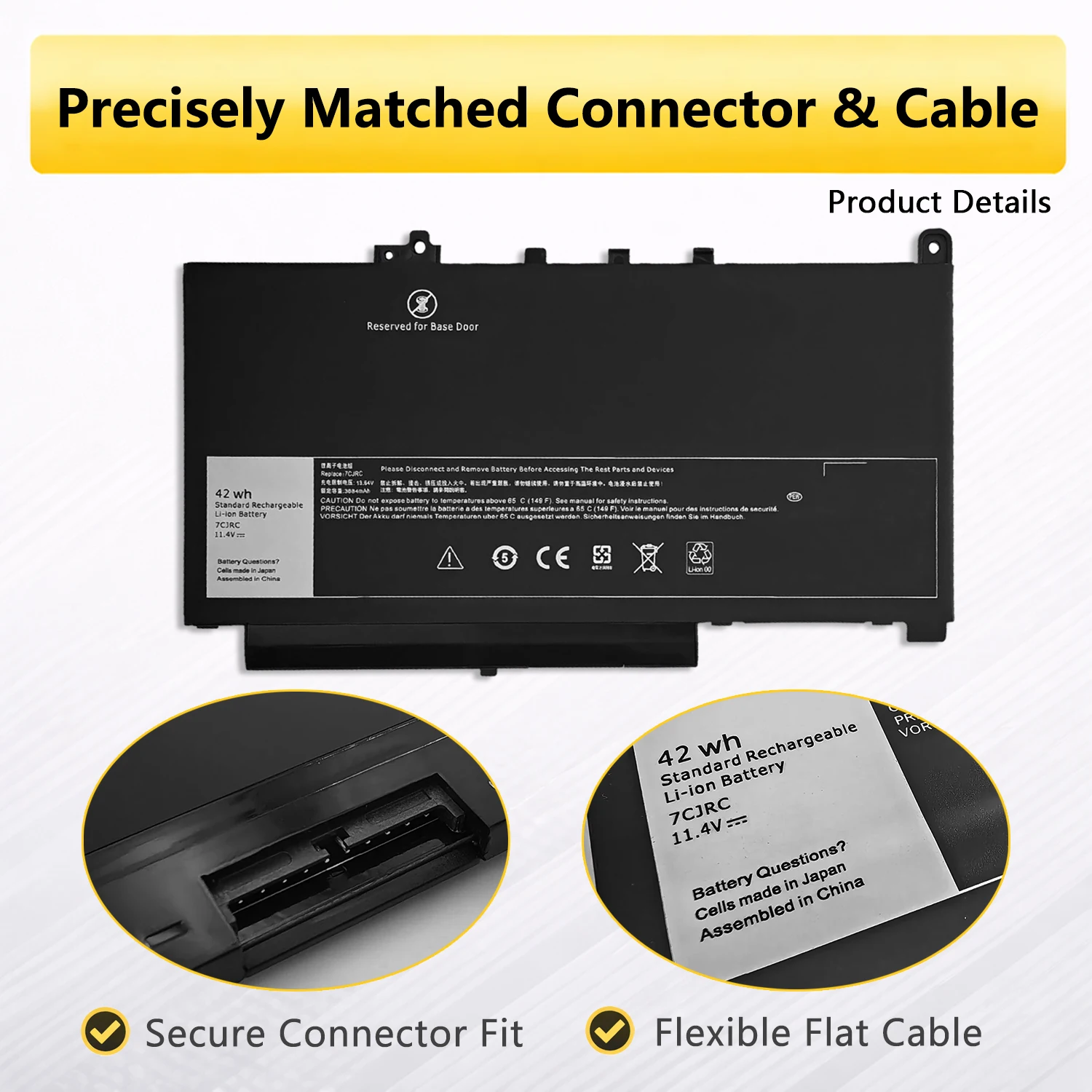 Фото Аккумулятор PowerHub 7CJRC для ноутбуков, совместимый с Dell Latitude E7470 E7270 Series 451-BBSW 451-BBWR 21X15 579TY PDNM2, 11.42В, 42Втч №3