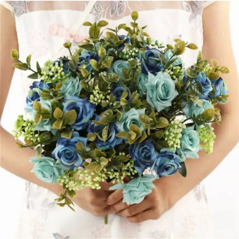 

Silk Fake Decoration Home Autumn DIY Artificial Roses Bouquet Flowers Wedding