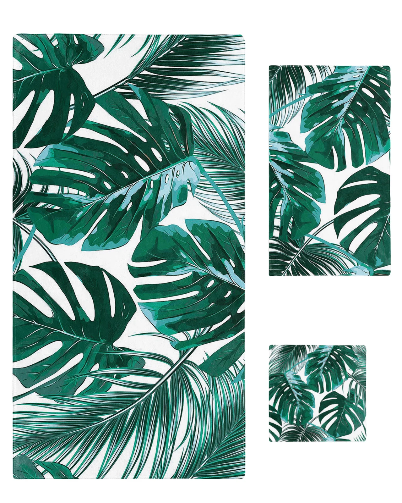 

3 шт., набор банных полотенец с зелеными тропическими растениями