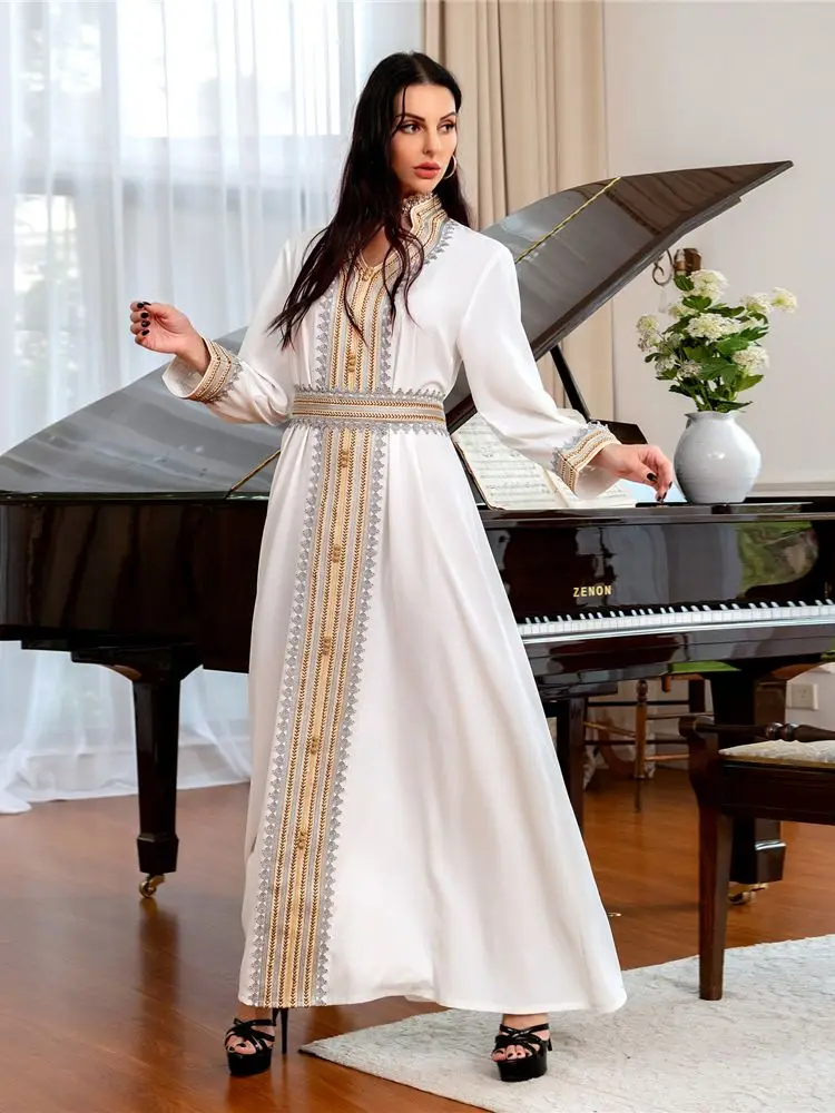 White Abaya Dubai Turkey Islam Arabic Muslim Dress Kaftan Abayas For Women Caftan Marocain Robe Longue Femme Musulmane Vestido