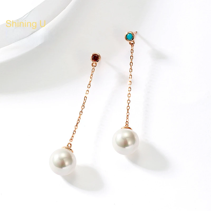 

Shining U S925 Silver Shell Pearl Dangle Earrings Plated In Rose Gold Fashion Jewelry for Women Gift