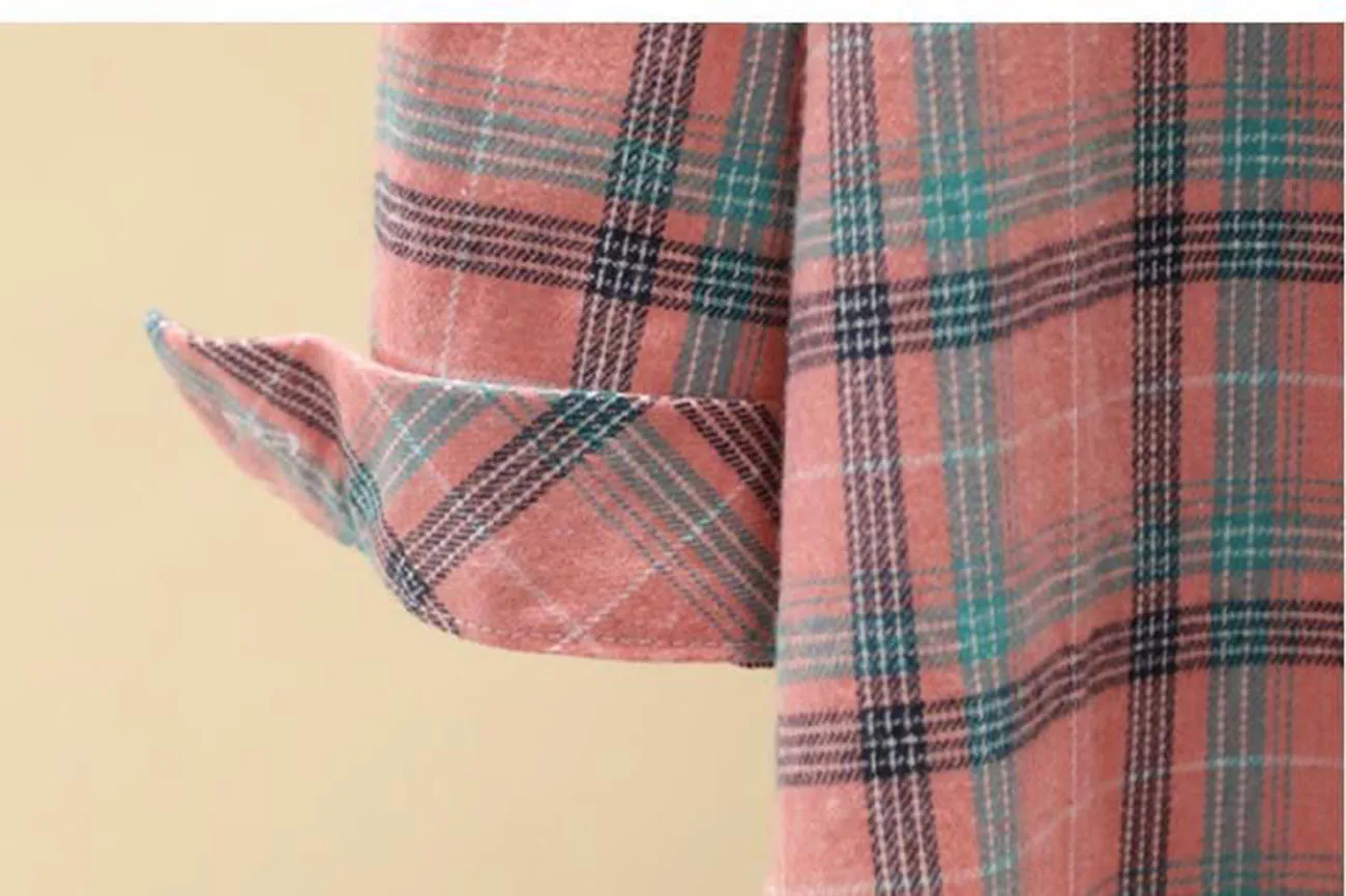 Рубашка женская с отложным воротником хлопок Клетчатая блуза свободного покроя