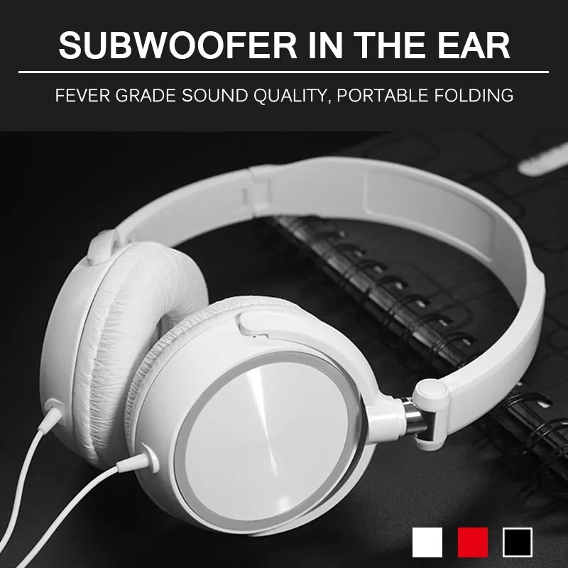 Foldable Wired Headphones with 3.5mm Stereo Bass, Microphone, and Adjustable Design for PC, MP3, and Mobile Devices 1