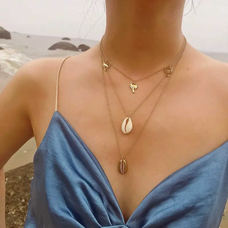 

1Pc Boho Tassel Multilayer Seashell Pendant Chain Choker Necklace Jewelry