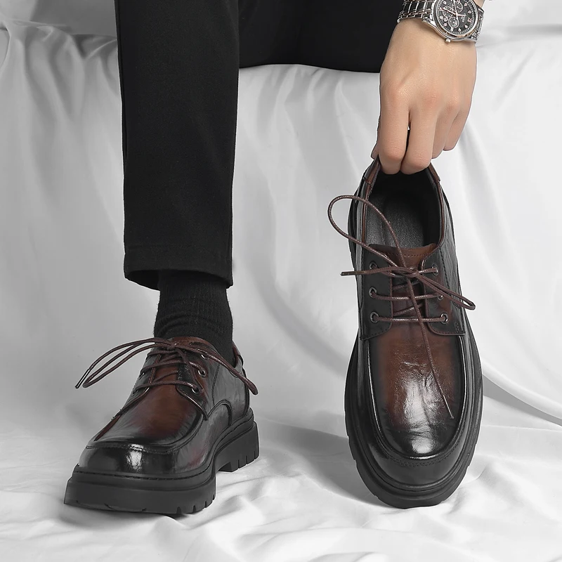 

Men Leather Shoes Designer Brand Brown/black Wed Dress Shoe Lace Up Casual Business Oxfords Thick Soles Office Formal Male Shoes