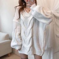 2021 korean autumn fashion v neck loose hemp pattern pattern casual loose long sleeved knitted sweater top womens sweater