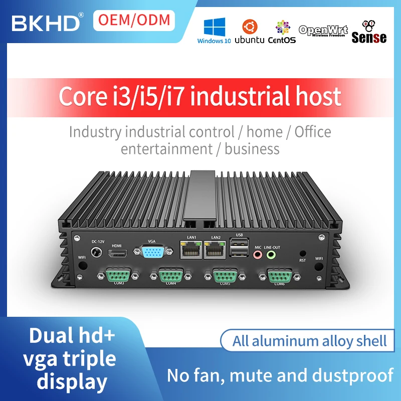 

Промышленный мини-ПК, безвентиляторный Core i7 i5 6200U Celeron J1900 HD WiFi 6 * RS232 RS485 Windows 10 компьютер Linux Dual LAN 6 * COM