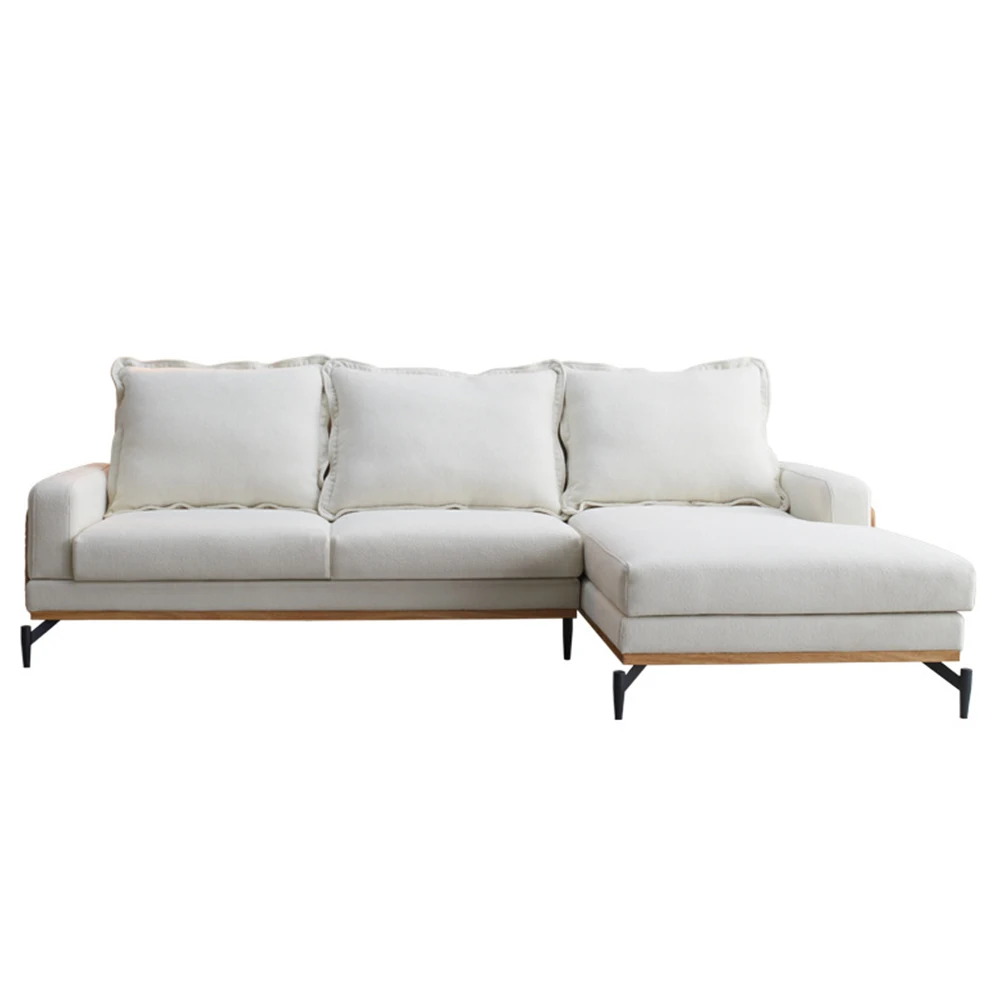 

L Shaped Living Room Sofa Combination Couch Multiple People Position 2.65m Fabric Art Solid Timber Settee