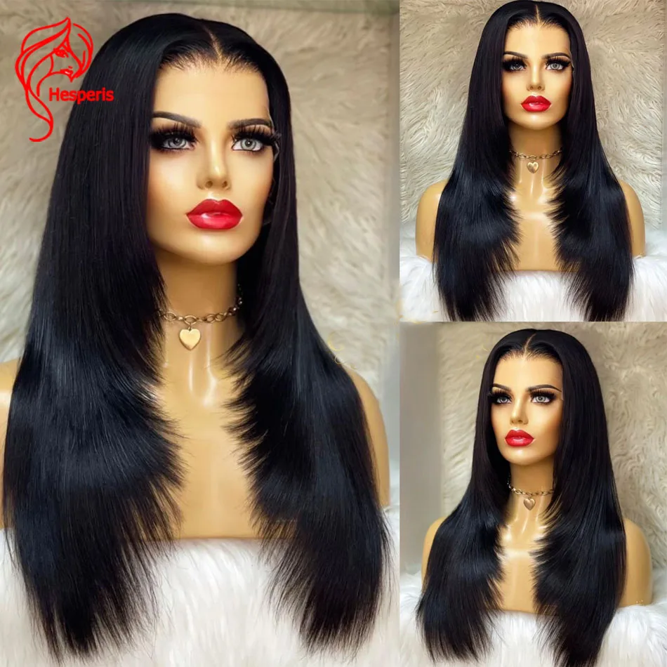 

Hesperis Natural Black Layer Cut Lace Front Wigs Brazilian Remy Human Hair 13x4 Lace Wigs For Women Straight Middle Part Wigs