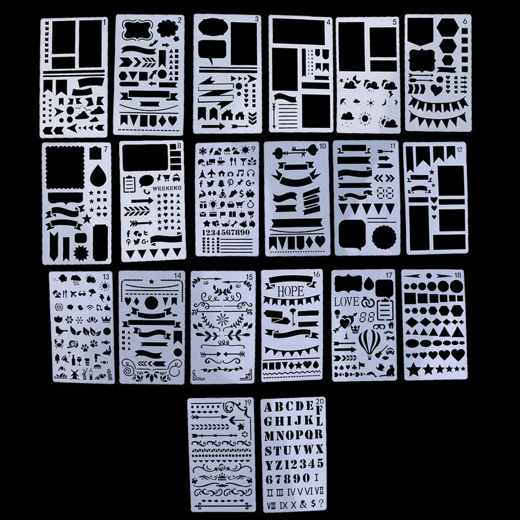 

20x Journal Stencil Drawing Template For DIY Planner Diary Scrapbook