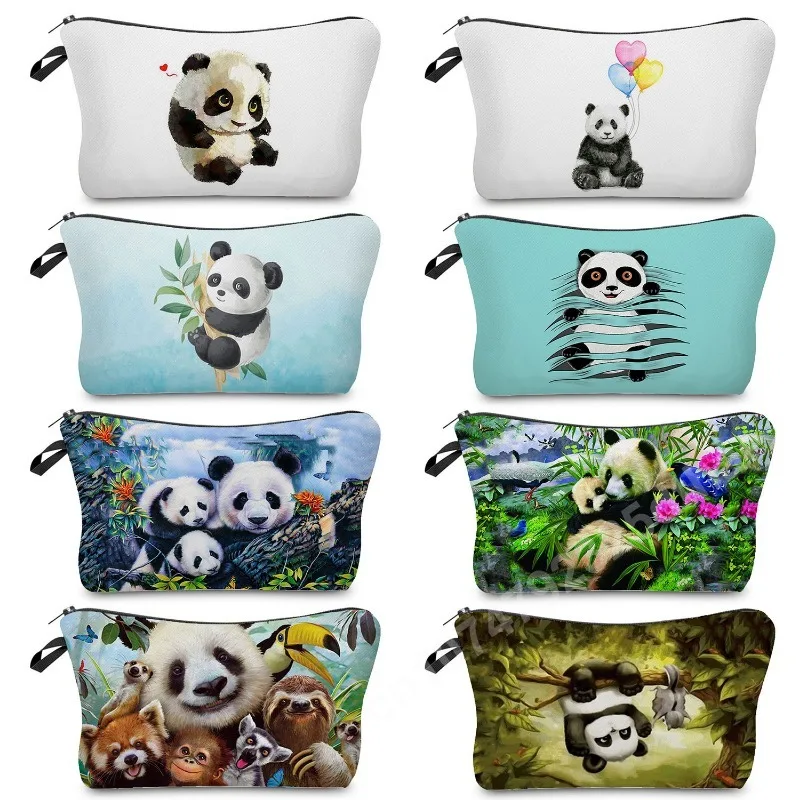 

Chinese Style Women's Cosmetic Bag Portable Cute Panda Print Makeup Bag Personalized Casual Lady Travel Organizer Toiletry Case