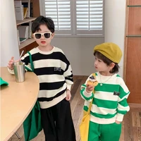 2022 autumn new boys and girls striped knitted pullovers fashion loose sweatshirts kids cotton tops