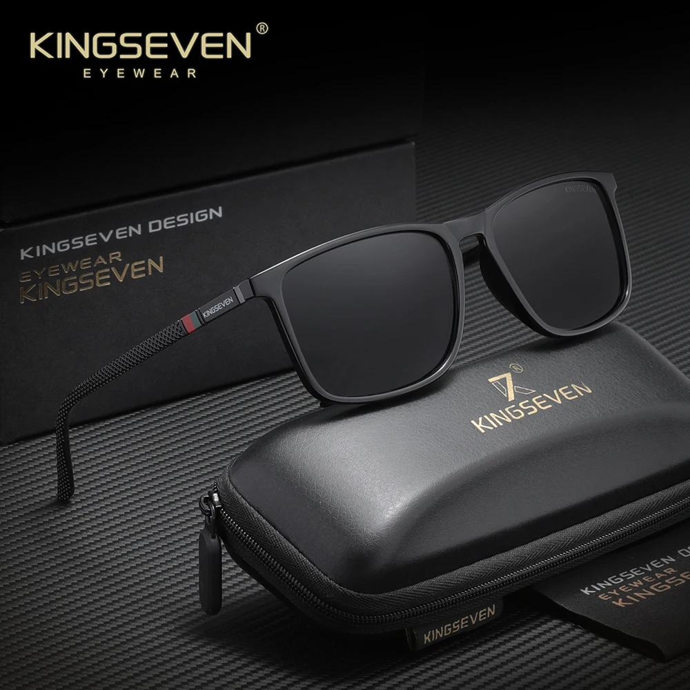 Фото KINGSEVEN прямоугольные солнцезащитные очки для мужчин и женщин, повседневные очки для вождения, поляризационные очки UV400 №1
