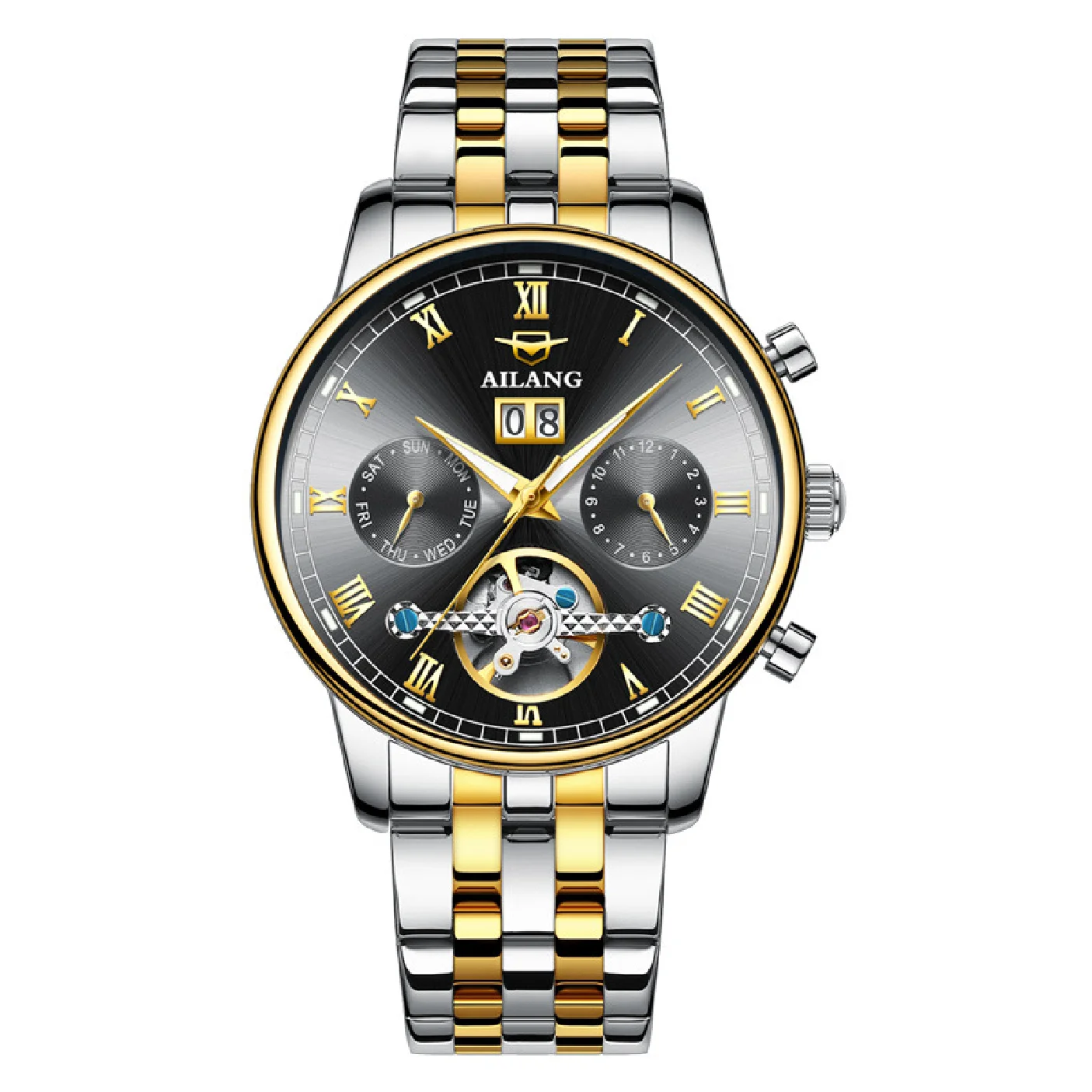 

AILANG Fashion Casual Stainless Steel Luminous Mechanical Men's Watch Waterproof Week Calendar Luxury Relogio Masculino 8823B