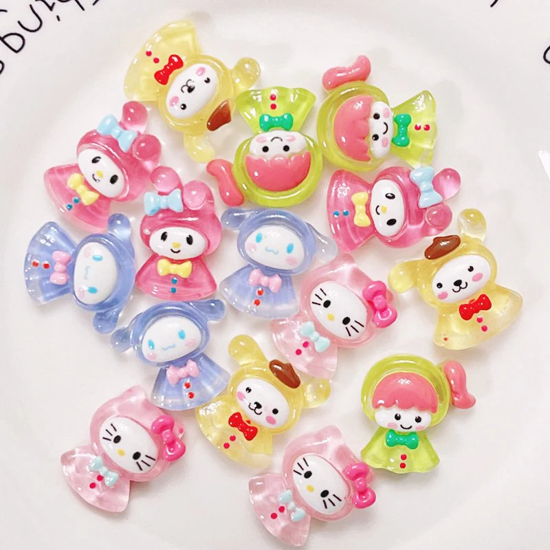 Kawaii Snario Accessories Clear Resin Patch Cape Anime Cinnamoroll Purin Hellokittys Raincoat Rabbit DIY Cream Gum Phone Case