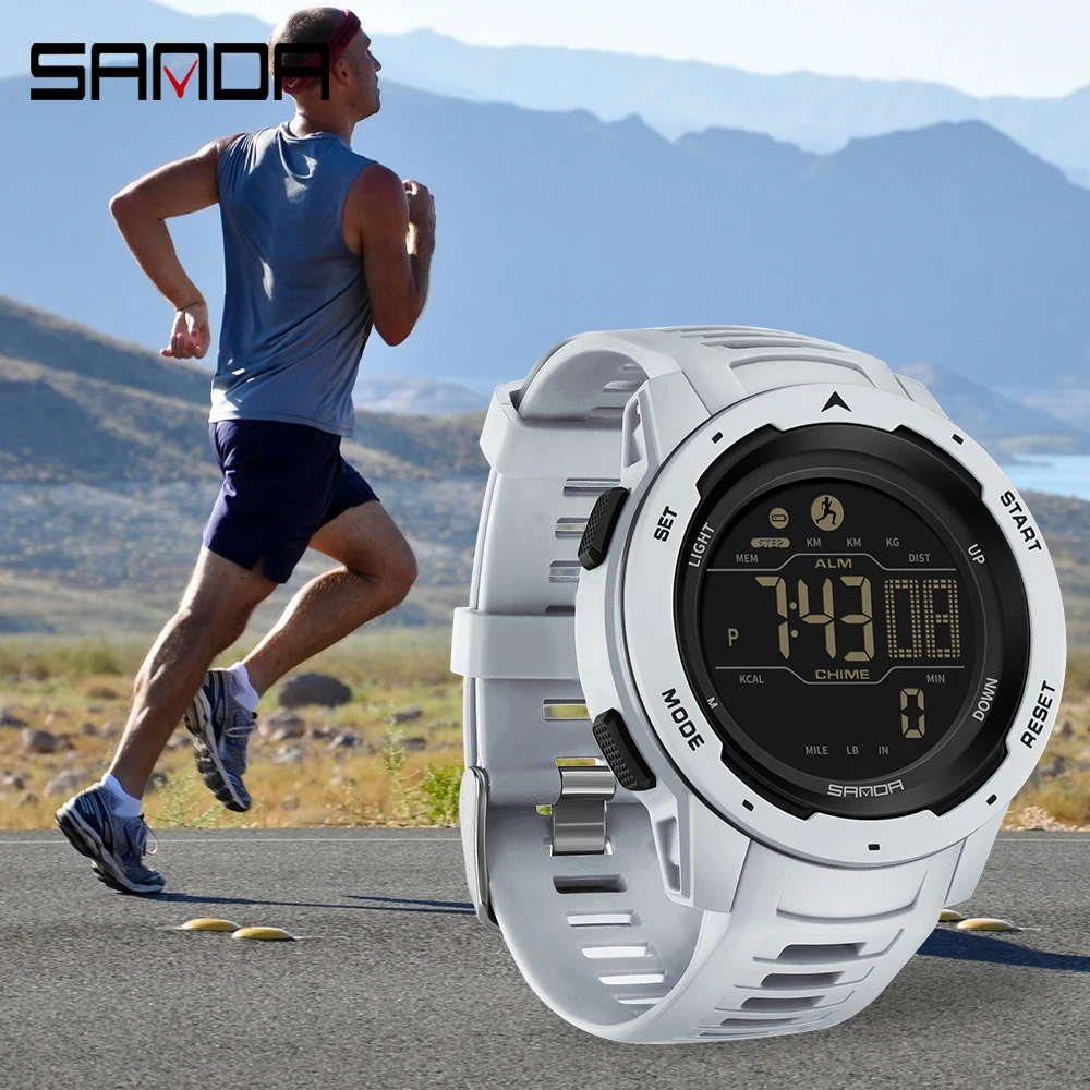 

SANDA Brand Men Watches Sports Passometer Calories 50M Waterproof LED Digital Watch Military Wristwatch Relogio Masculino 2145