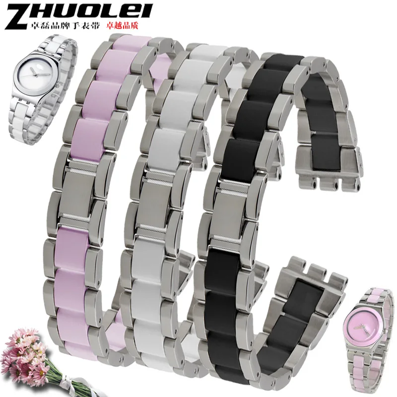 

fashion swatch watchband for YGS716 YAS100 YLS141 watch stainless steel Contain ceramic 17mm