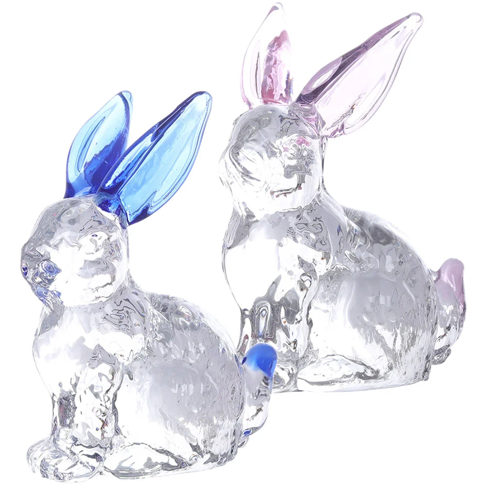 

2pcs Glass Rabbit Glass Artwork Room Decor Festival Decor Glass Bunny Decor Glass Ornament Bunny Adornment for party