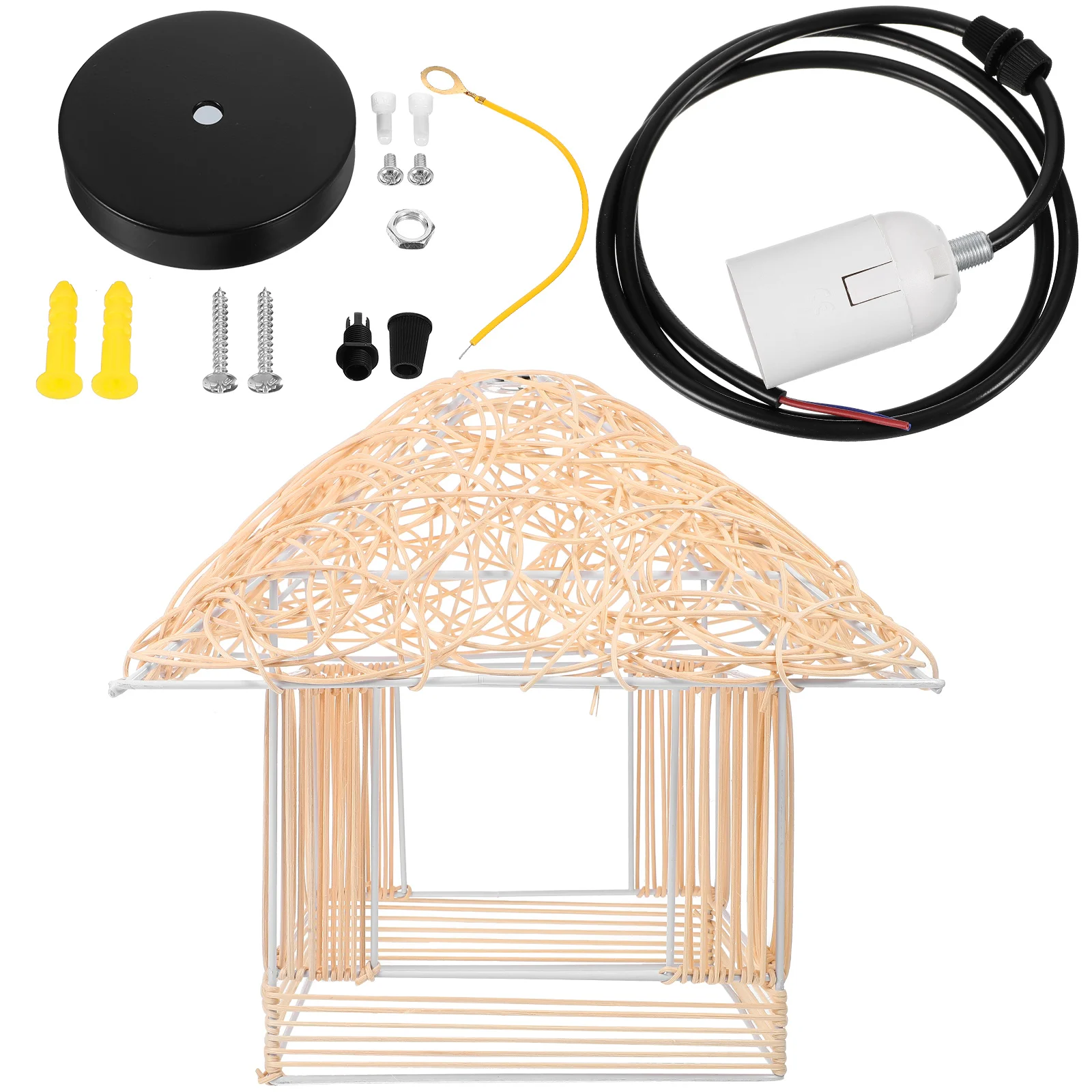 

Подвесная лампа из ротанга тканая люстра в форме дома, деревенский потолочный светильник без лампы