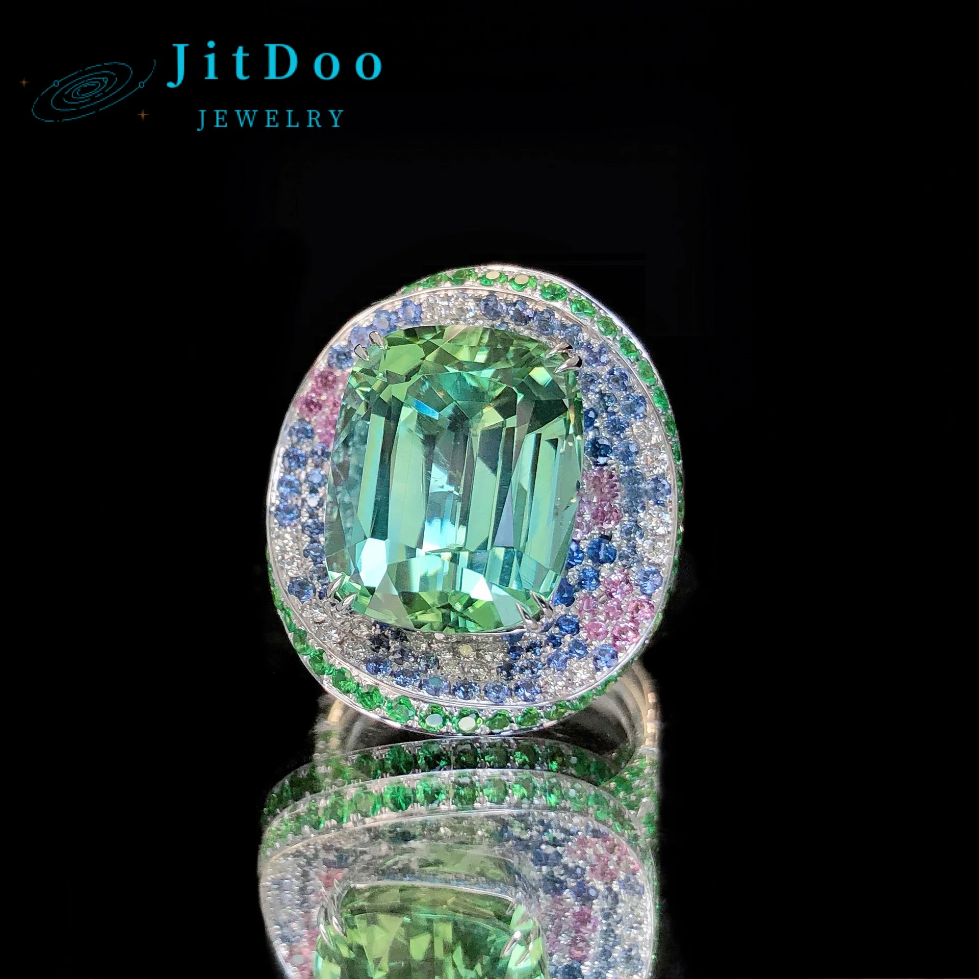 

JitDoo Stylish Retro Mint Green Tourmaline Ring Luxury Green Diamonds for Women Elegant Wedding Bands Accessory Party Gift