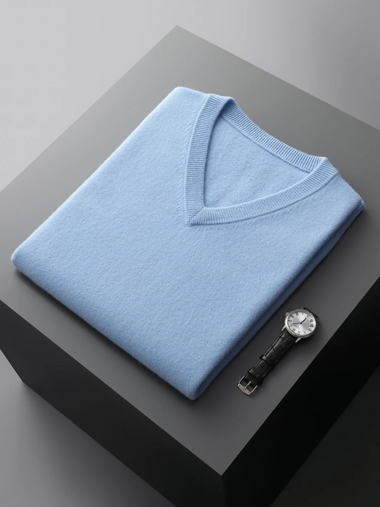 Весенне-осенний новый мужской кашемировый свитер из 100% шерсти с v-образным