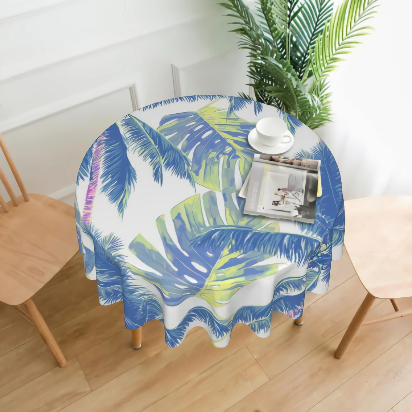 

Watercolor Coconut Trees Tablecloth Washable Banana Palm Leaves Round Tablecloths Circular Table Cover Cloths