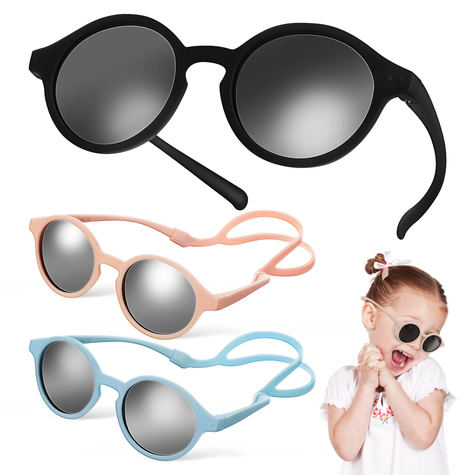Enlarge 3 Pcs Stylish Round Frame Cute Flexible Toddler Sunglasses Kids Sunglasses Kids Eyeglasses Children Sunglasses Baby Sunglasses
