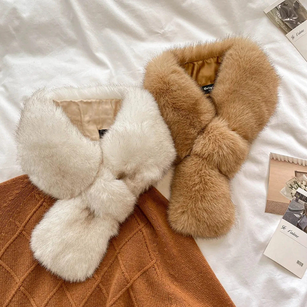 

Solid Color Plush Scarf Fur Collar Ribbon Winter Imitation Aabbit Hair Student Warm Sjaal Cross Scarf Autumn 2023 Neck Warmer