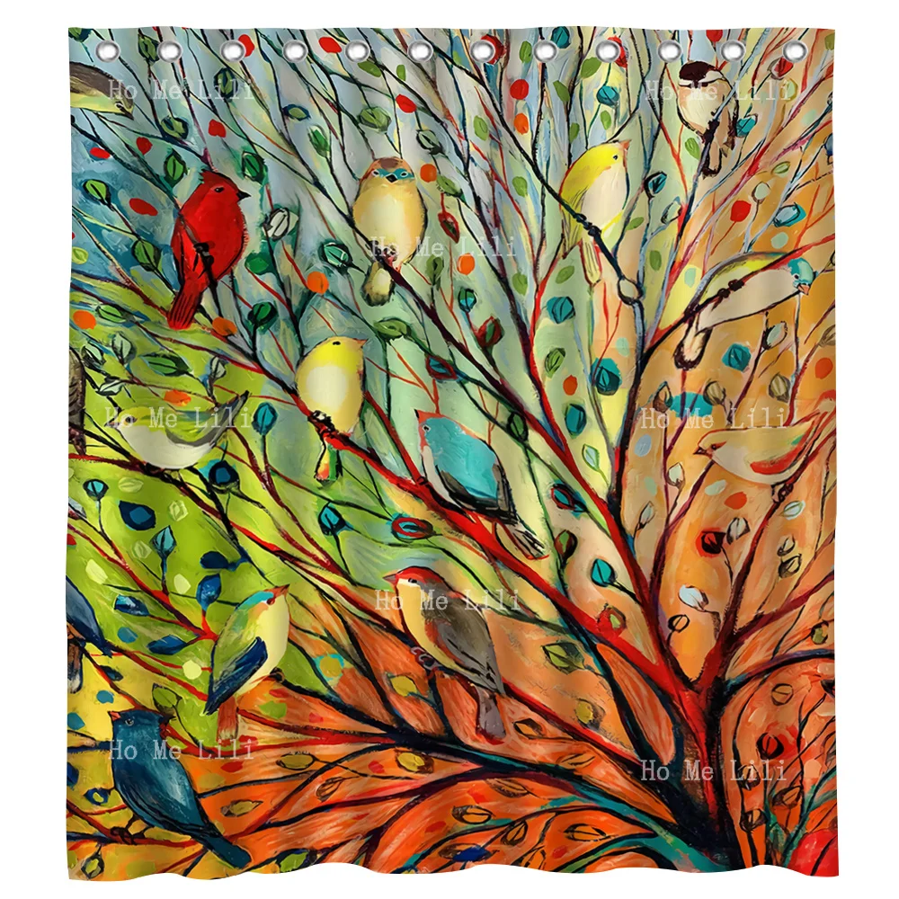 

27 Birds By Jennifer Lommers Beautiful Colorful In A Tree Framed Various Shower Curtain By Ho Me Lili For Bath