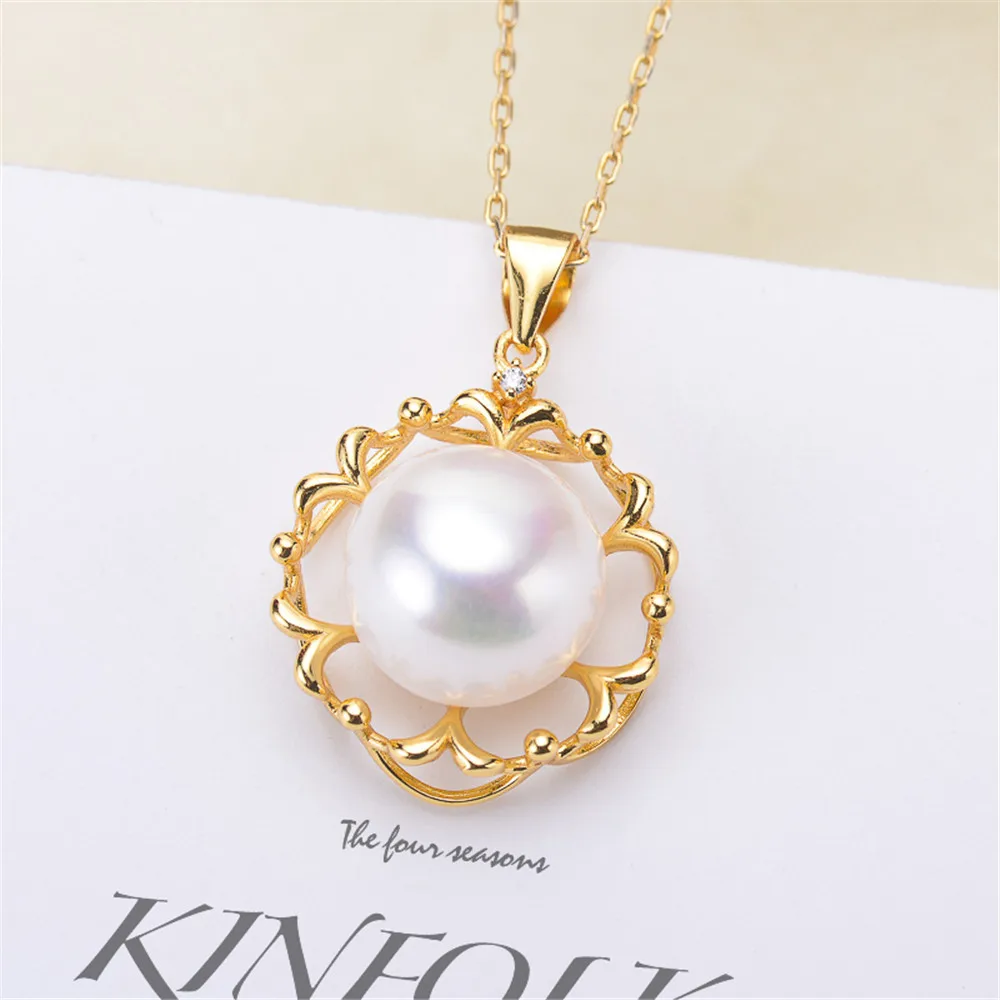

DIY Pearl Accessories S925 Sterling Silver Pendant Empty Holder Gold Plated Fashion Necklace Pendant with 10-14mm Beads