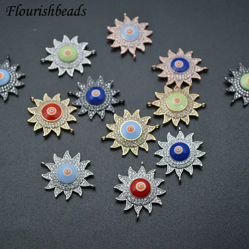 

CZ Zircon Beads Mini Sun Shape Pendant Two Loops Jewelry Connectors Necklace Pendant Bracelet Charms DIY Accessories 10pcs