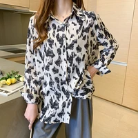 blusas femininias cardigan blousas shirts 2022 leopard chiffon shirt womens retro printed long sleeve loose ladies top 66i