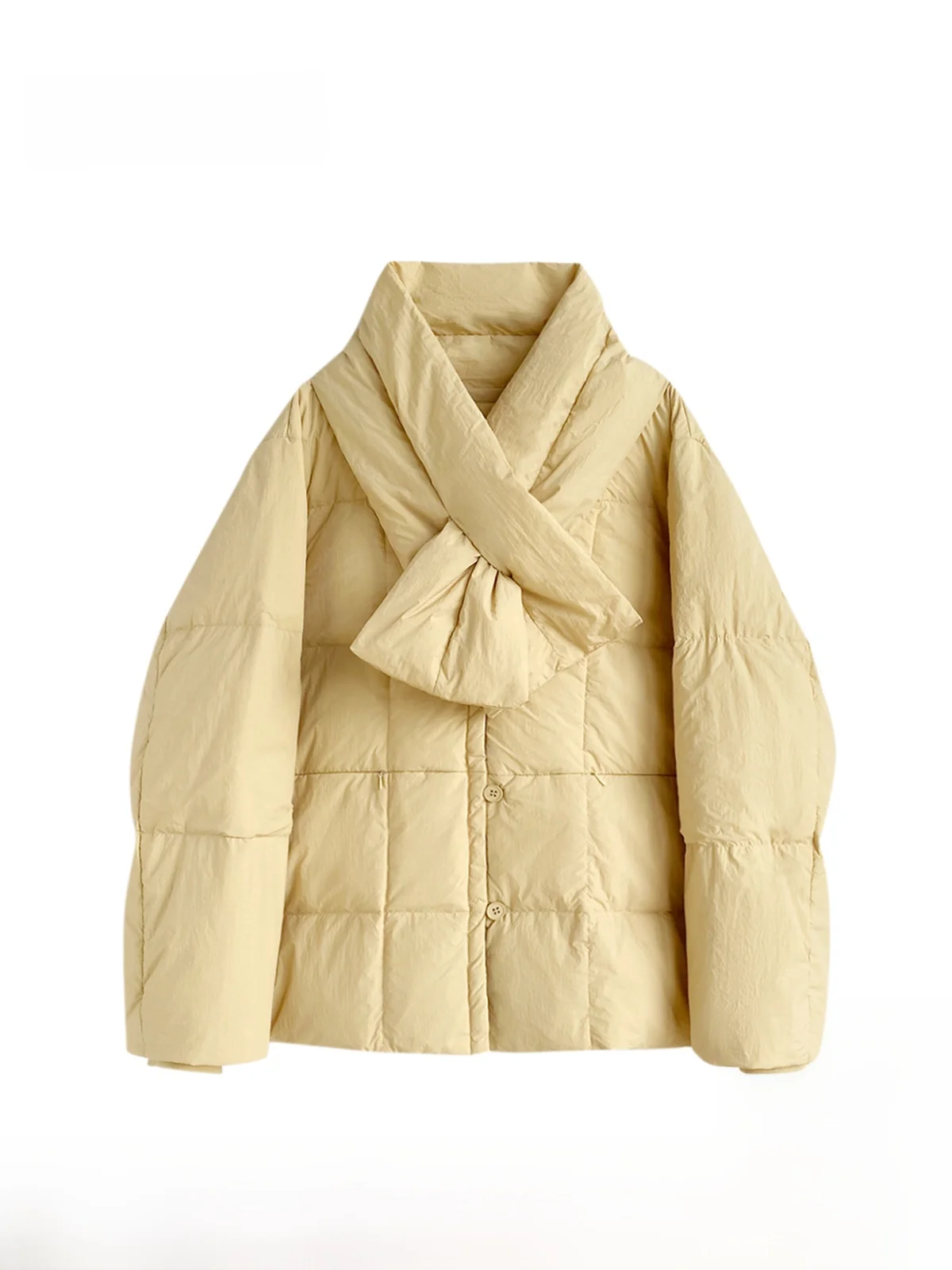 Корейский пуховик на утином пуху с шарфом короткий маленький в стиле вестерн