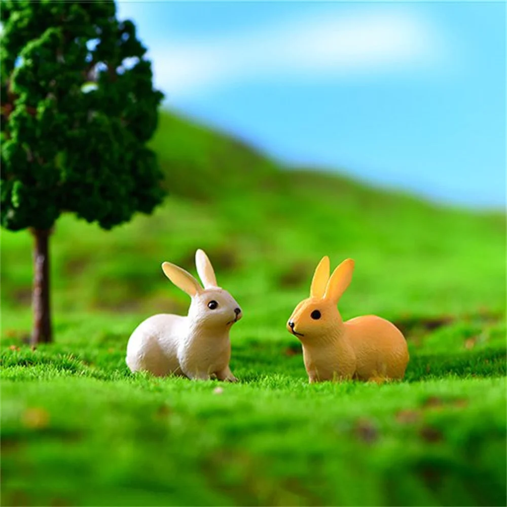 

2Pcs Mini Rabbit Figurines Miniatures Fairy Dollhouse Ornaments Cute Bunny Micro Landscape Home Garden Bonsai Moss Decoration