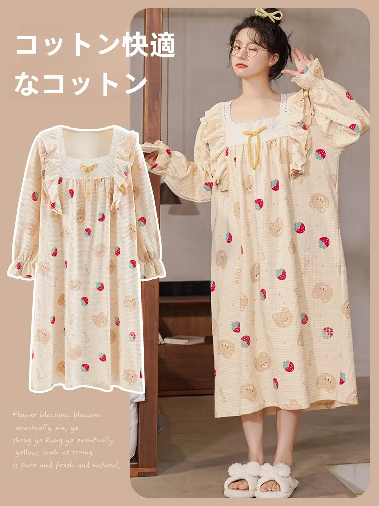 Nightdress Women Spring and Autumn Pure Cotton Long sleeve 2024 New Winter Plus size Gentle Pregnant Women's Pajam...