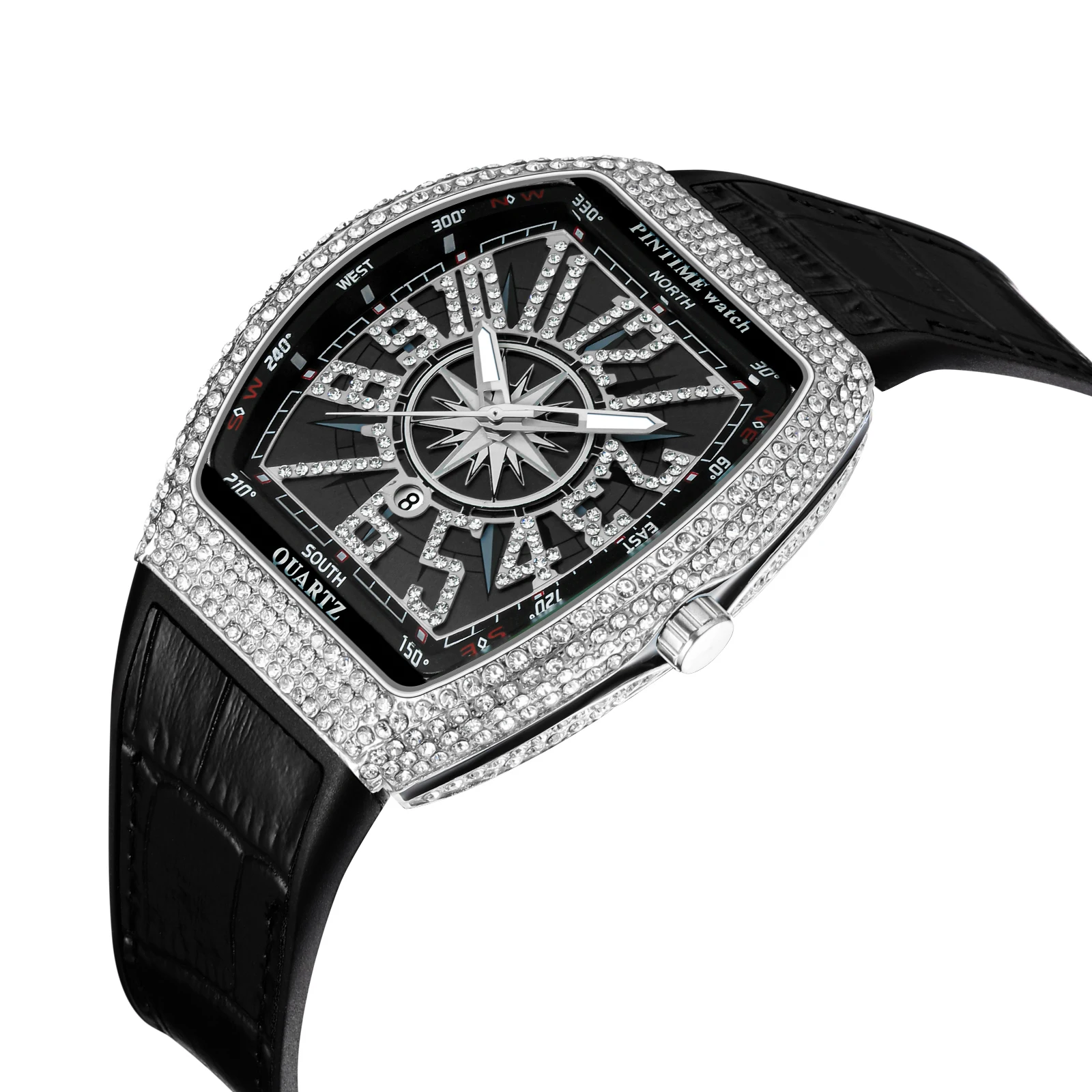 New Luxury Diamond Mens Watches Square Quartz Watch for Men Tourbillon Clock Genuine Leather Waterproof Mechanical Watch Hour