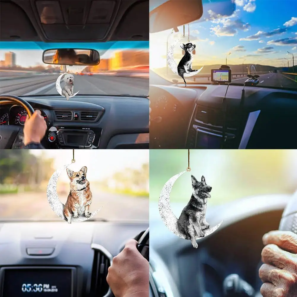 

Christmas Decoration Puppy Hanging Pendant Car Rearview The Sitting Ornament Moon Dog Mirror On D0N5