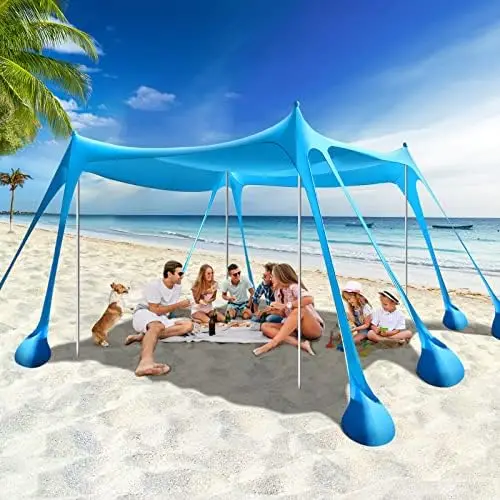 

Тент солнцезащитный, 10x10 футов, портативный Семейный Пляжный Тент UPF50 + с 8 мешками для песка, 4 алюминиевых полюса, Выдвижной навес для Be