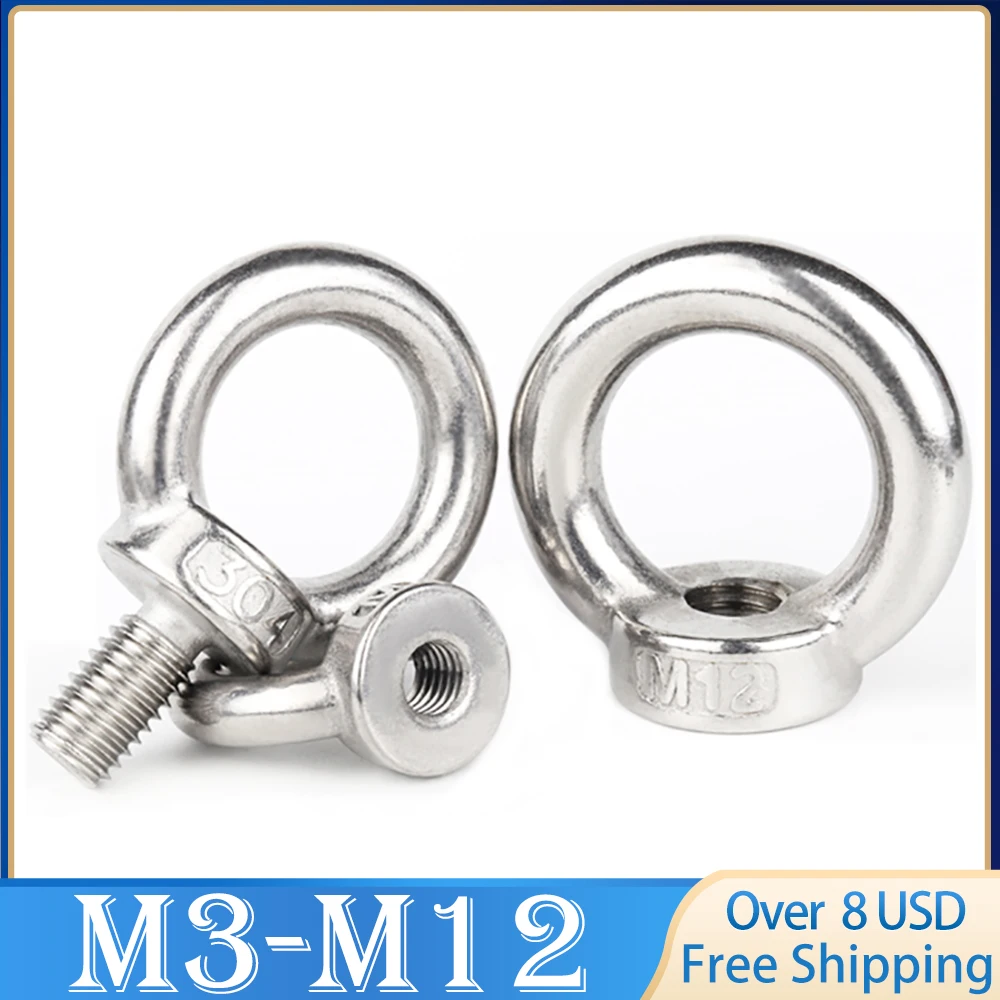 

1-2PCS Lifting Rye Nuts / Screw Ring Eyebolt Ring Hooking Nut Screws M3 M4 M5 M6 M8 M10 M12 304 Stainless Steel