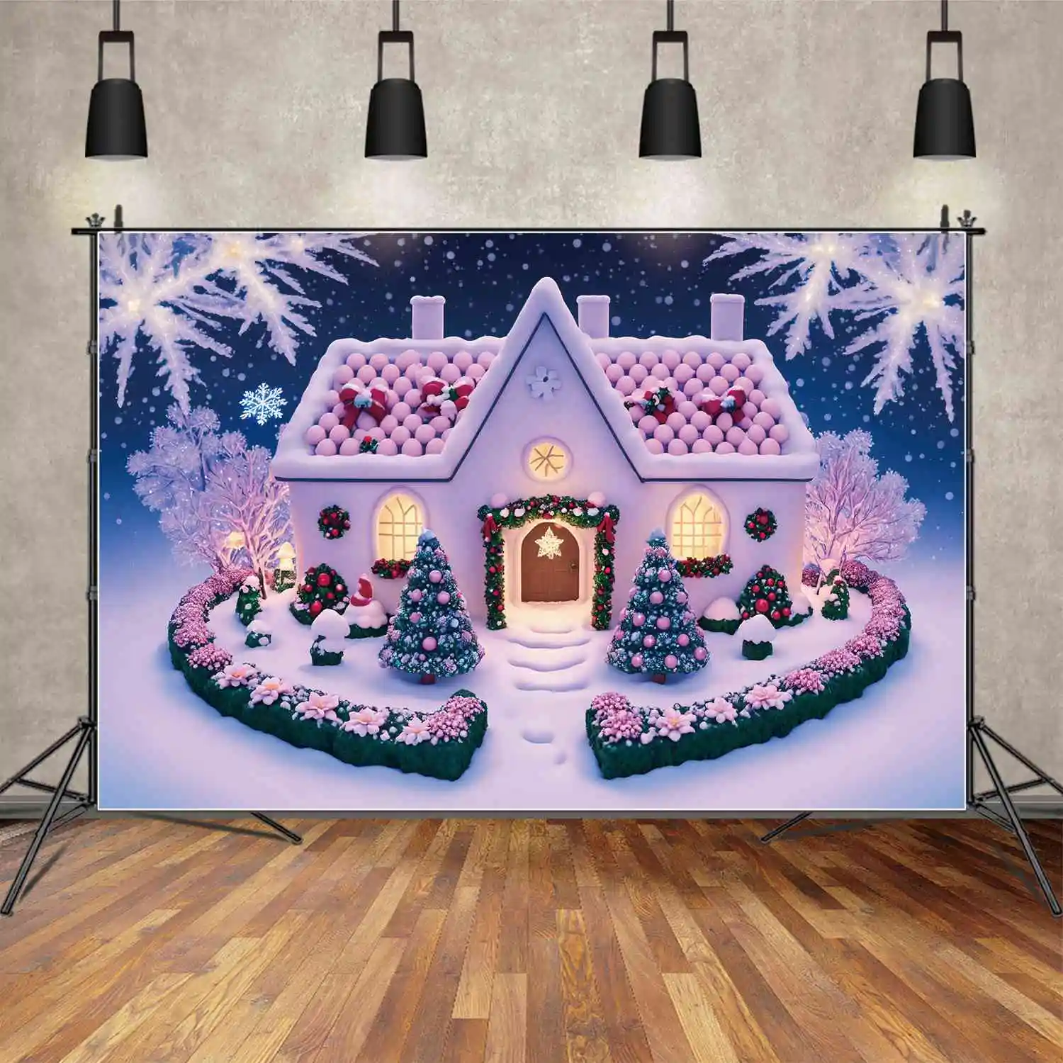 

MOON.QG Photography Backdrop Snow Christmas Baby Home Candy Bar Photo Booth Background Custom Golden Light Photographic Props