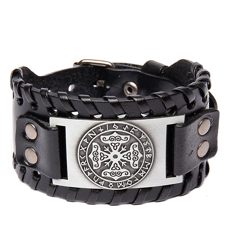 

Personality Nordic Totem Design Irish Cross Bracelet Leather Braided Men's Bracelet Viking Rune Accessories Party Jewelry