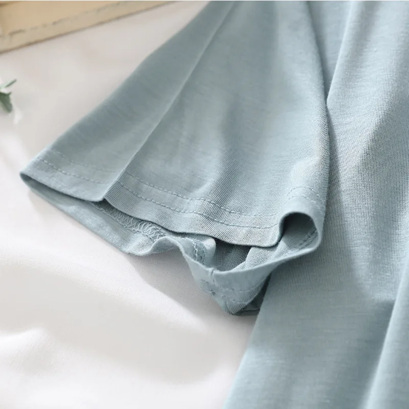 Modal Nightdress with Chest Pad Soft Cotton Nightgown for Women V Neck Nightshirts Short Sleeve Sleepwear Plus Size Nightdress