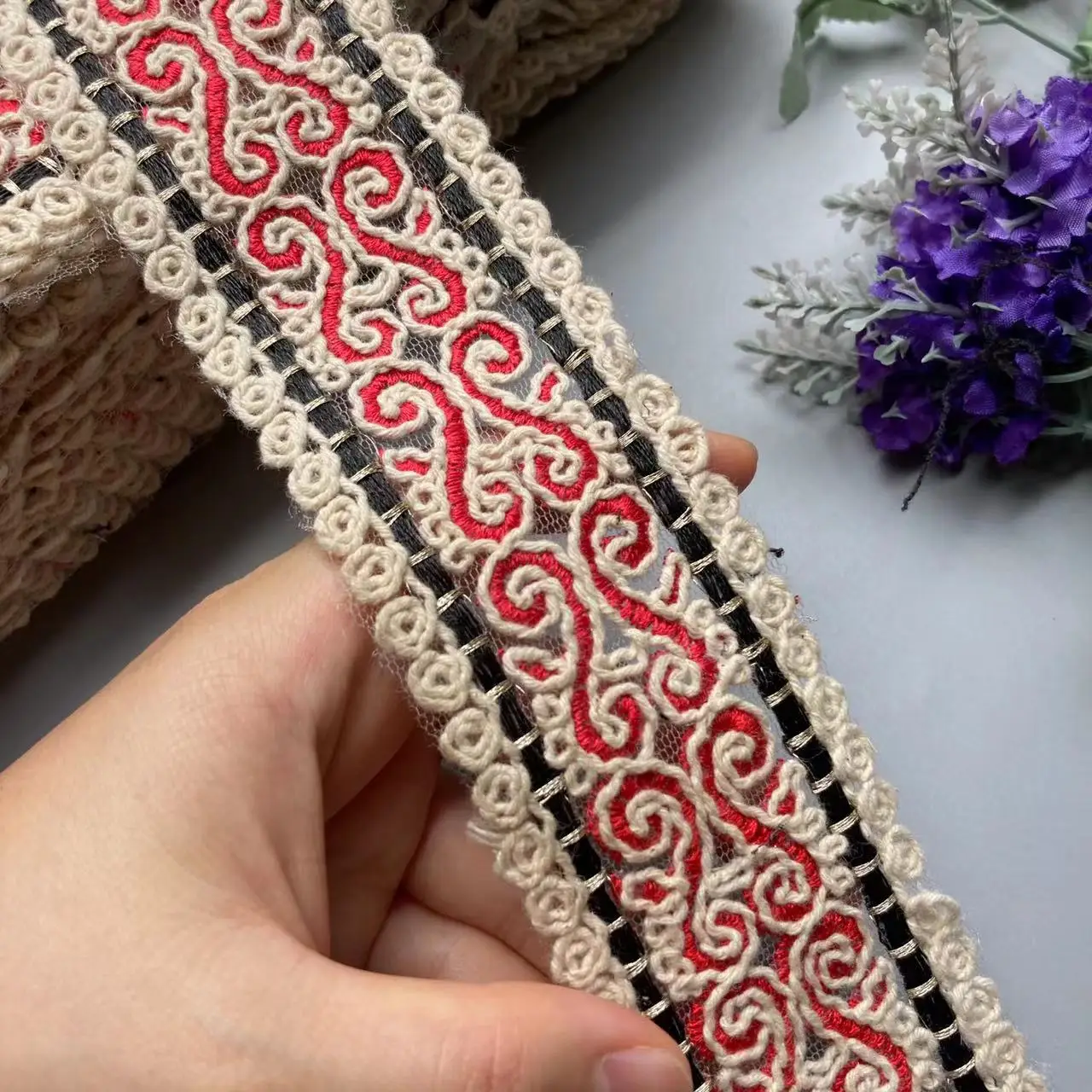 1 ярд красные блестки кружевная ткань вышивка ленты Цветочная отделка сделай сам